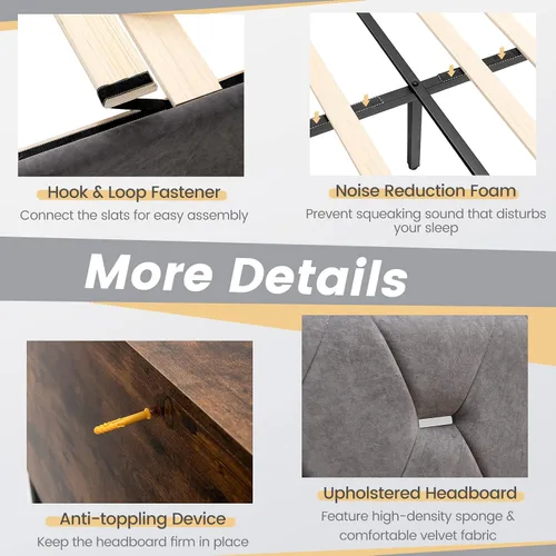 Vista 6 de KOMFOTT Base de cama matrimonial tapizada con cabecera de almacenamiento, base de cama de plataforma con estantes abiertos y espacio