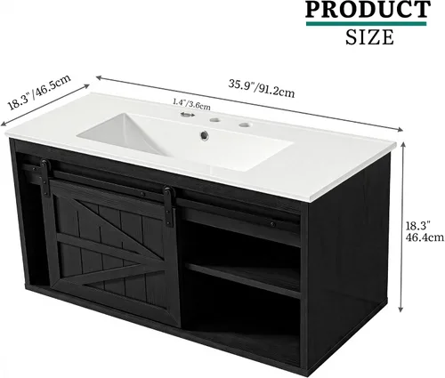 Vista 2 de DWVO Tocador de baño LED de 36" con fregadero Negro