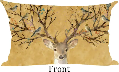 Vista 2 de Ramirar Juego de 2 fundas decorativas de almohada lumbar, acuarela, pájaros azules y marrones, otoño, para el hogar, sala de estar, cama, sofá