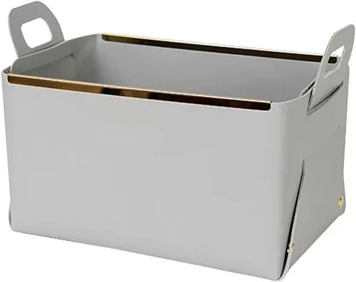 Vista 11 de Cesta decorativa de piel sintética, cesta pequeña para entrada, mesita de noche, cómoda, caja organizadora rectangular plegable (marrón)