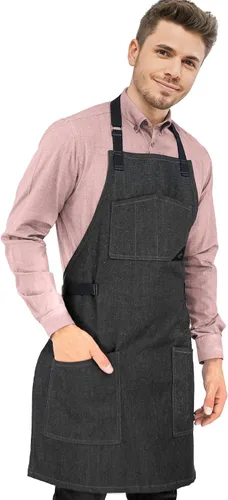 Vista 8 de Under NY Sky Delantal de chef – Sarga profesional gris real – Correas de algodón – Bolsillos inteligentes – Ajustable para hombres y mujeres