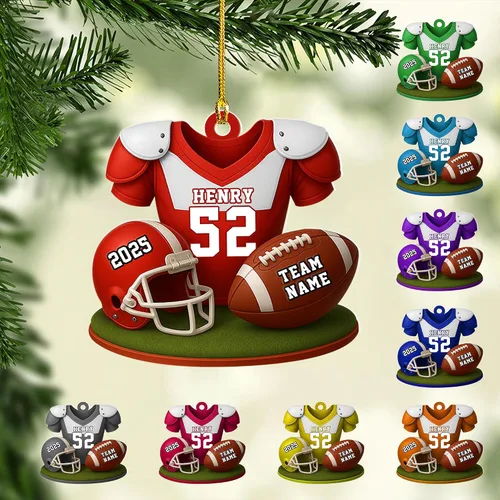 Vista 32 de Adornos de fútbol personalizados, hombreras y casco, adorno de Navidad, regalo de jugador estadounidense, regalo para niños y niñas, decoración