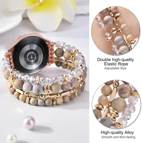Vista 2 de VISOOM Beaded Boho Bracelet Compatible for Samsung Galaxy Watch 7/6/5/4 40/44mm Bands/Active 2 Watch 4 Classic 42mm Band Women, 20mm Handmade Marrón