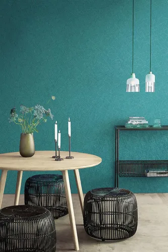 Vista 5 de Safiyya Papel tapiz de seda verde azulado para despegar y pegar, papel de contacto texturizado verde azulado, papel tapiz bohemio para dormitorio