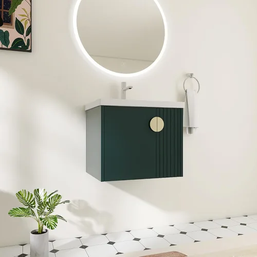 Vista 13 de Mueble de baño de 24 pulgadas con fregadero, tocador flotante de 24 pulgadas con fregadero de cerámica blanca brillante, gabinete de baño de madera