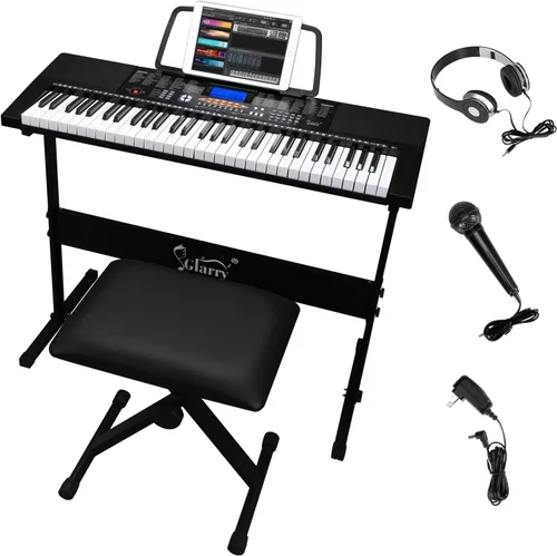 Vista 15 de GLARRY - Juego de teclado eléctrico de 61 teclas de tamaño completo para principiantes, niños, teclado de música portátil con banco de piano