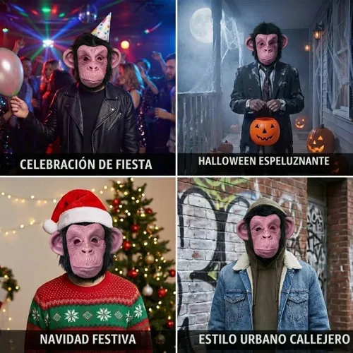 Vista 5 de Disfraz de mono para adultos, máscara de gorila divertida de látex