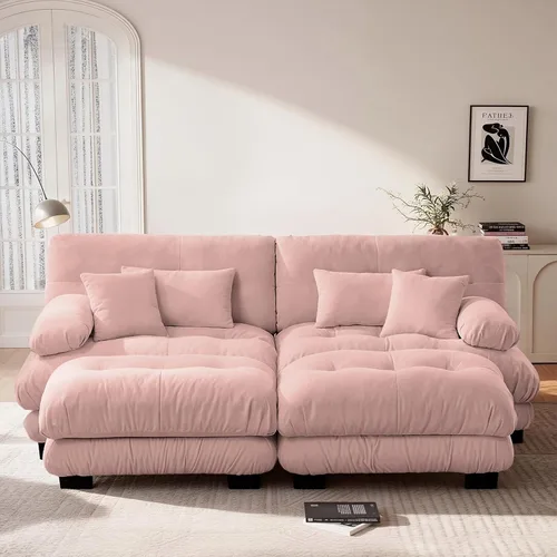 Vista 30 de Sofá Seccional Modular Extragrande de 93.7 pulgadas, Sofá de Dos Plazas Cloud Couch con Almohadas y Cojín Extra Grueso para Sala de Estar, Cine
