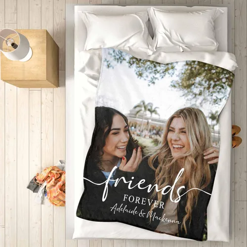 Vista 4 de YESCUSTOM Manta personalizada de Friends Forever con collage de fotos y texto, manta personalizada para mejores amigos, mejores amigos, cumpleaños