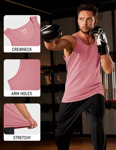 Vista 5 de MAGCOMSEN Camiseta sin mangas de algodón para hombre, camiseta sin mangas atlética para gimnasio