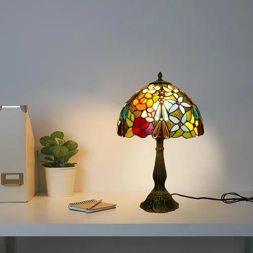 Vista 9 de Tiffany - Lámpara de mesa de 12 x 12 x 19 pulgadas, lámpara de mesa multicolor estilo flores, lámpara de vitral, mesita de noche, luz de escritorio
