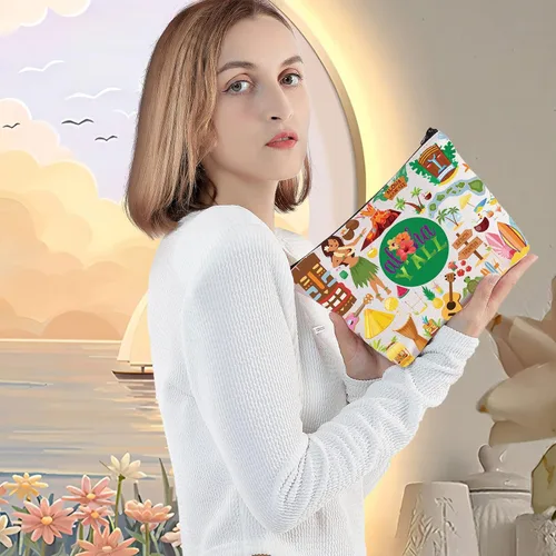 Vista 5 de LEVLO Aloha Hawaii - Bolsa de maquillaje para cosméticos, regalo de viaje, bolsa con cremallera para guitarra de playa, regalo de fiesta hawaiana