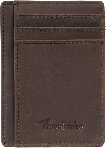 Vista 8 de Travelambo Cartera para mujer con múltiples tarjetas y bolsillo frontal minimalista de piel delgada