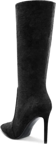 Vista 4 de Aachcol Botas de media pantorrilla para mujer, tacón alto, punta puntiaguda, cremallera, clásica, 4 pulgadas