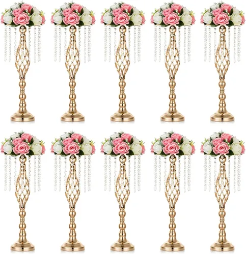 Vista 13 de Nuptio 2 piezas de soporte de flores de cristal para mesas, 21.7 pulgadas de alto, elegante soporte de metal para arreglos florales, florero