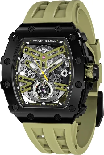 Vista 25 de Tsar Bomba Men's Automatic Watch Tonneau Luxury Skeleton Watch for Men Mechanical 50M Waterproof Wristwatch Gift for Men 08tc-whi