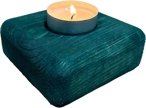 Vista 11 de Portavelas de madera para velas de té, 3.5 pulgadas, decoración del hogar de mesa (vela no incluida) (1, azul, barco)