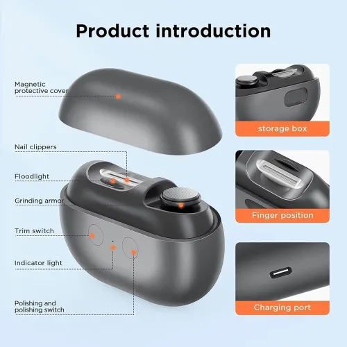 Vista 2 de Cortaúñas eléctrico Easy Clip para personas mayores y niños, recortador automático de uñas con luz LED, herramienta de cuidado de uñas 3 en 1