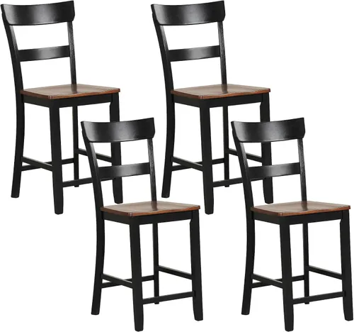 Vista 11 de Giantex Juego de 4 Taburetes de Bar de Madera de Altura de Mostrador, 24.5" Sillas de Bar de Comedor de Madera Estilo Granja con Marco de Madera