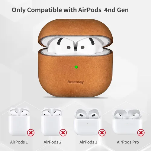 Vista 9 de Belemay Funda para AirPods 4, compatible con MagSafe, cuero de caballo loco prémium [estética vintage], pátina rica, agarre cómodo, compatible