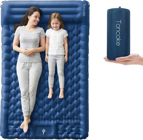 Vista 8 de Almohadilla de dormir Toncoke, almohadilla inflable extra gruesa y ultraligera con almohada, bomba de pie de 30s, colchón de camping de 3.54