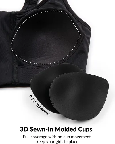 Vista 7 de Yvette Sujetadores deportivos ajustables para mujer de alto impacto, brasier deportivo con cremallera frontal, talla grande para correr y entrenar