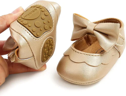 Vista 6 de QWZban Zapatos planos Mary Jane con Bownot antideslizante suela suave de piel sintética para recién nacidos, bebés, primeros caminantes