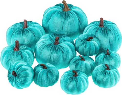 Vista 14 de Juego de 12 calabazas artificiales de terciopelo para Halloween, tela de cocina sintética de cosecha de otoño, espuma de granja, porche, mesa
