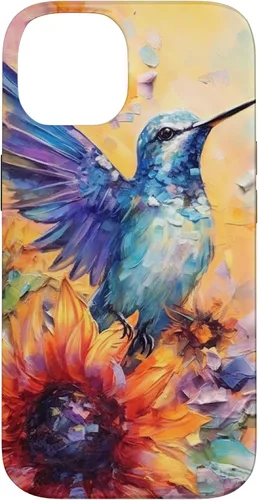 Vista 4 de Colorful Watercolor Sunflower Nature Purple Blue Hummingbird Case for iPhone 17