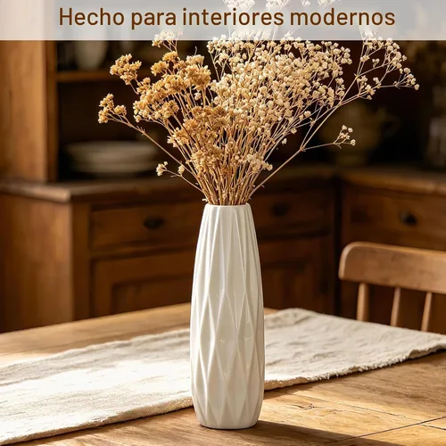 Vista 2 de Florero de cerámica blanco de 12 pulgadas, jarrones altos para hierba de las pampas, decoración del hogar, jarrones modernos con textura