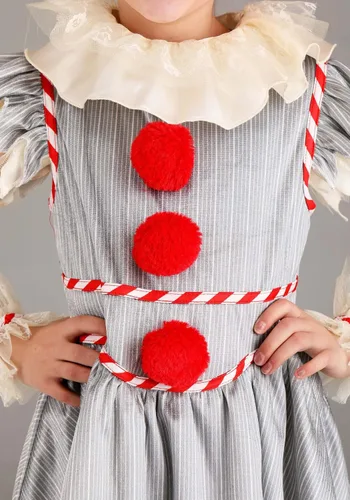 Vista 4 de Disfraz de payaso malvado para niña, vestido de payaso asesino con leggings, puños de muñeca y tobillos. Diseño clásico espeluznante, pequeño