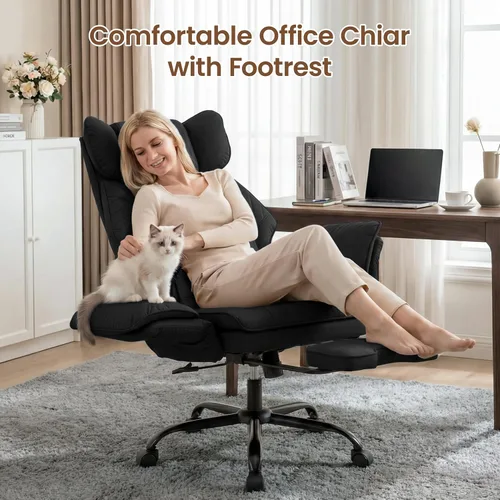 Vista 3 de Criss Cross Office Chair, Big and Tall Desk Chair Comty with Foot Rest Black