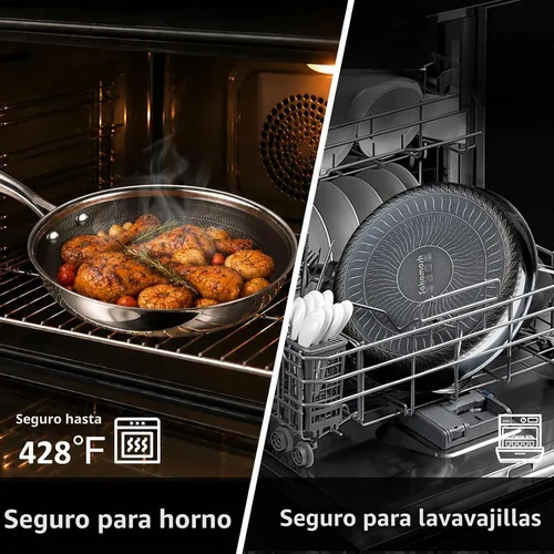 Vista 7 de SAKAMOSH Sartén antiadherente de 20,32 cm, sartén híbrida de cerámica y acero inoxidable, sartén con mango resistente al calor, no tóxica, libre