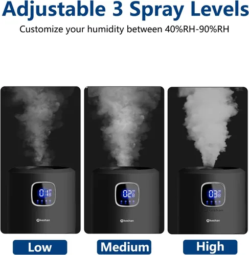 Vista 6 de Akeshan Humidificadores Grandes para Dormitorio, 9L/2.5Gal Ultrasónico de Niebla Fría, Relleno Superior Fácil de Limpiar con Velocidad de Niebla