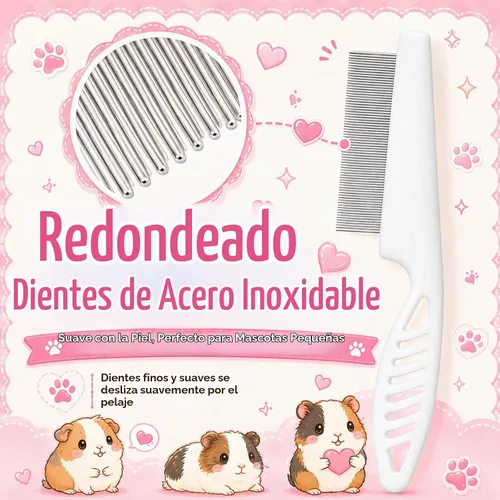 Vista 4 de Kit de cepillo de cobayas, peine de limpieza de hámster con cortaúñas, limas de uñas, herramienta profesional de aseo de animales pequeños