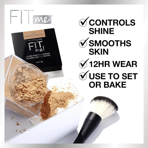 Vista 3 de Maybelline Fit Me - Polvo fijador suelto, polvo facial de maquillaje y polvo de acabado, Claro, 1 unidad