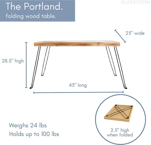Vista 2 de Sleekform Mesa plegable de madera – Escritorio plegable portátil – Escritorios plegables fáciles de montar para espacios pequeños – Mesas