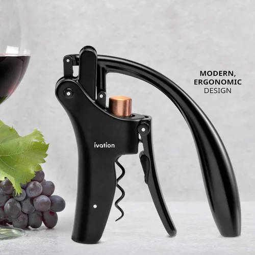 Vista 4 de Ivation Abridor de Botellas de Vino Sacacorchos Manual de Mano con Bomba de Palanca Ergonómica, Diseño Vertical de Pie, Agarre Suave del Cuello