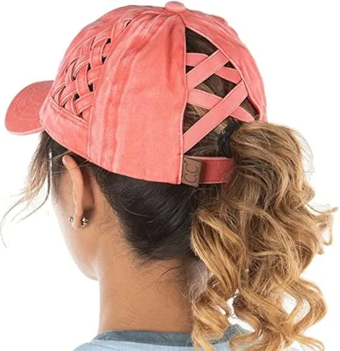 Vista 73 de Funky Junque - Sombrero de cola de caballo para mujer, gorra de béisbol con ajuste ajustable y cola de caballo alta cruzada para uso diario Paquete