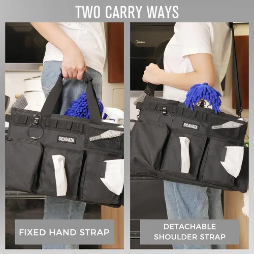 Vista 7 de SCAVATA Bolsa de aseo portátil, organizador de suministros con asa y correas para el hombro para amas de casa, organizador de herramientas
