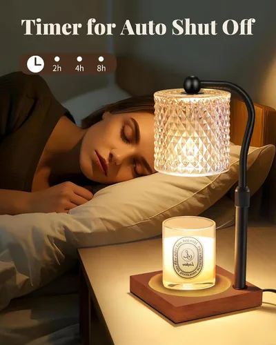 Vista 3 de Paquete de 2 Lámparas Calentadoras de Velas con Temporizador Regulador de Intensidad Altura Ajustable, Regalos de Decoración de Nuevo Hogar