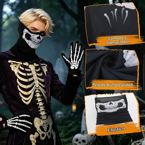 Vista 5 de Juego de guantes de esqueleto y máscara de calavera de Halloween