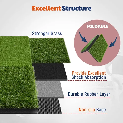 Vista 4 de JAYA Golf Hitting Mat with Heavy Rubber Base, Foldable Golf Practice Mat for Indoor & Outdoor Training, Dual Turf Fairway & Rough Grass Mat for