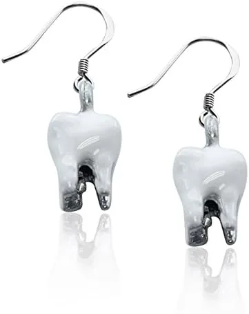 Vista 2 de Whimsical Gifts Colección de aretes dentales pintados a mano Hecho a mano en Estados Unidos Acabado dorado antiguo o plata Ganchos de alambre