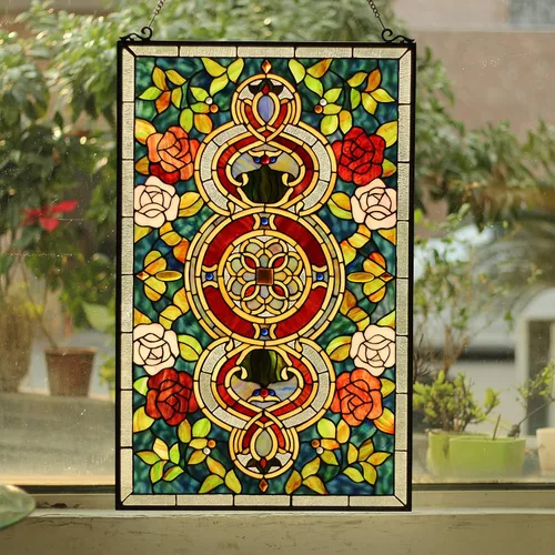 Vista 6 de Panel de ventana victoriano de vidrio Tiffany 20x32