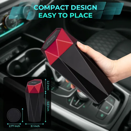 Vista 2 de Cubo de basura para automóvil con tapa, diseño de diamante, contenedor de basura portátil para uso en oficina y hogar, color rojo