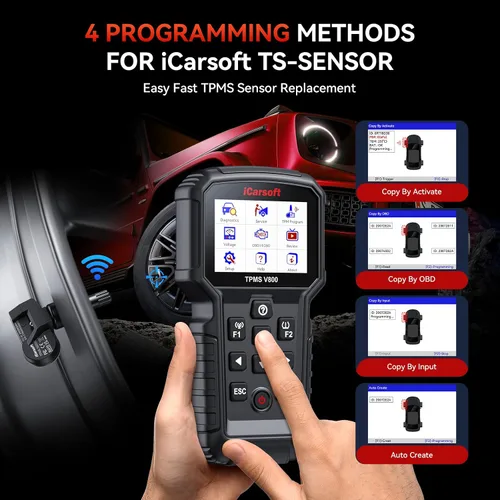 Vista 3 de iCarsoft TPMS V800 Herramienta de programación y reaprendizaje TPMS con 4 sensores - Escáner de diagnóstico OBD2