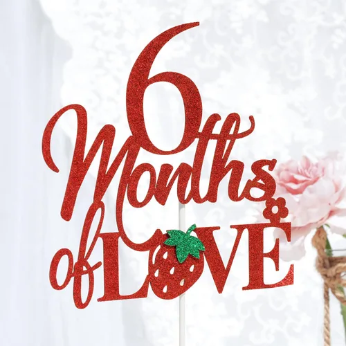 Vista 7 de Decoración para pastel de 6 meses de amor, decoraciones de pastel de cumpleaños de 6 meses, 1/2 camino a uno, decoraciones de medio cumpleaños