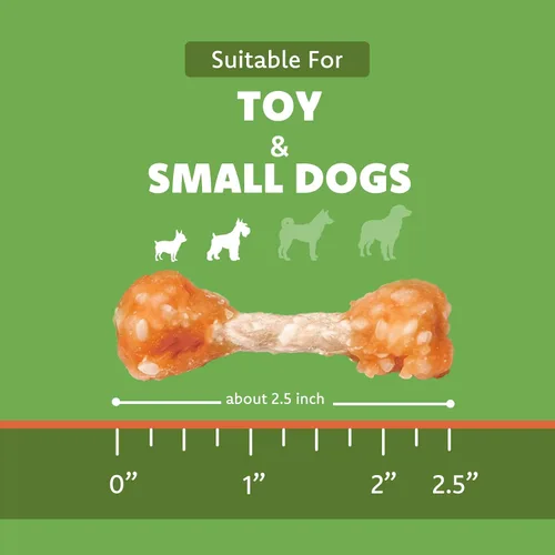 Vista 2 de MON2SUN Golosinas para perros, mini masticables de cuero crudo de 9 onzas, mancuernas de pollo con arroz para perros pequeños y razas de juguete