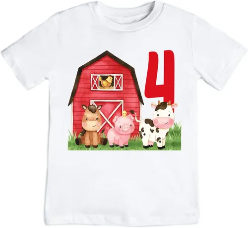 Vista 6 de Barnyard - Camisa de cuarto cumpleaños de animales de granja, camisa de cumpleaños de 4 años, camisa de cumpleaños de granja para fiesta